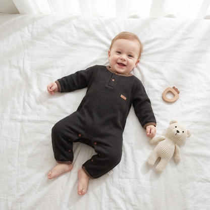 Lilo Solid Cotton Baby Romper - Charcoal