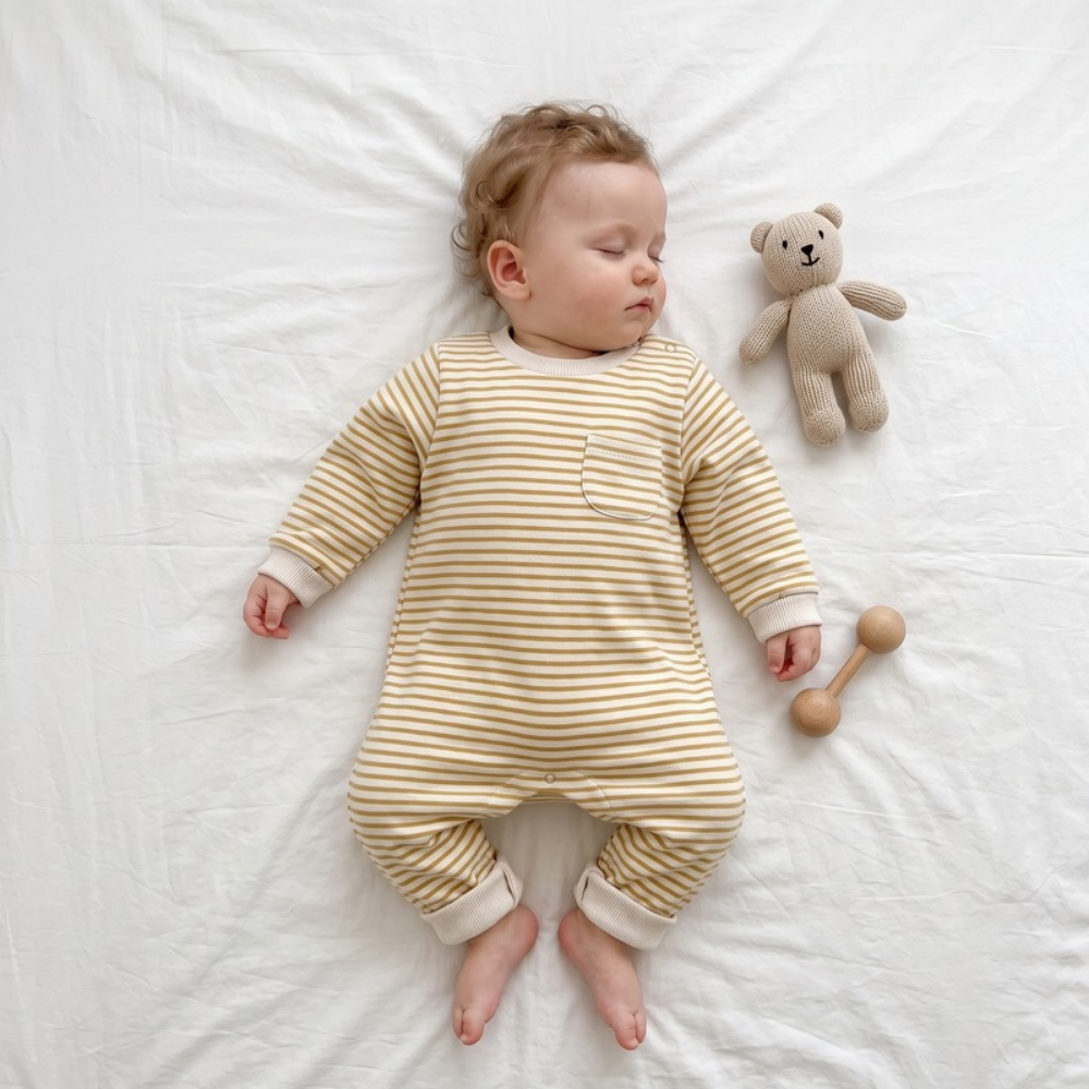 Lilo Striped Cotton Baby Romper - Yellow
