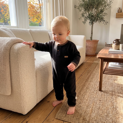 Lilo Solid Cotton Baby Romper - Charcoal