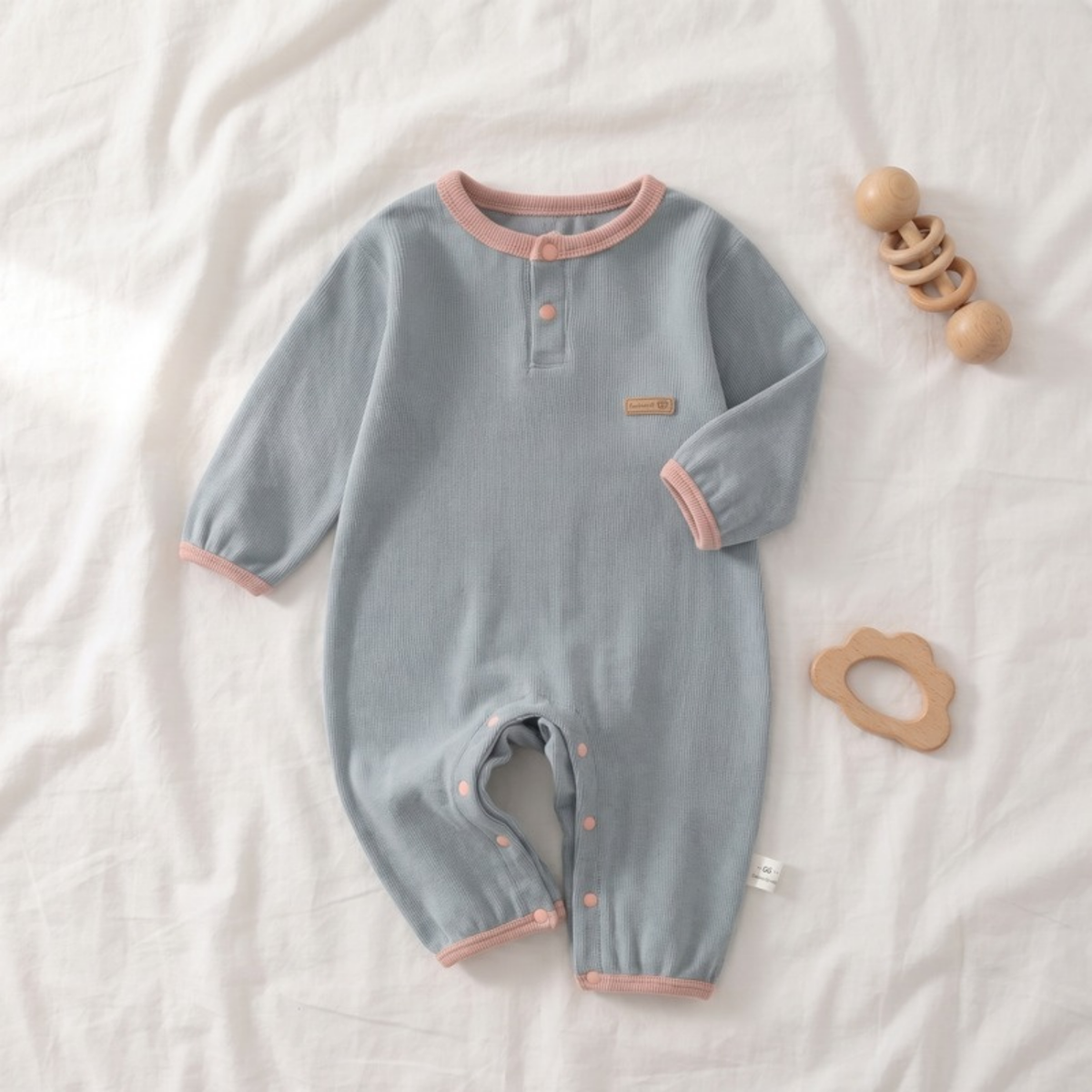 Lilo Solid Cotton Baby Romper - Dusty Blue