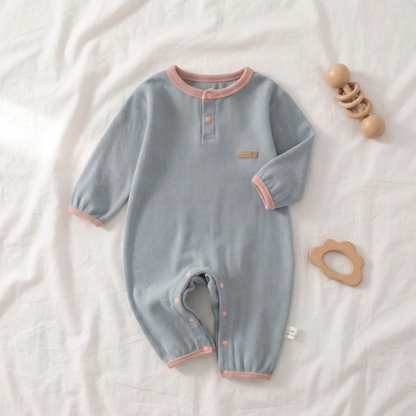 Lilo Solid Cotton Baby Romper - Dusty Blue