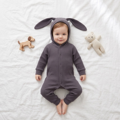 Lilo Bunny Ear Hooded Romper - Twilight Grey