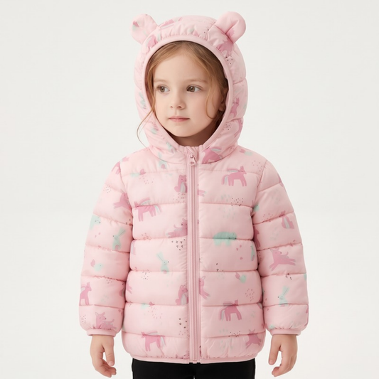 Lilo Lightweight Cartoon Puffer Coat - Pink Dinosaur