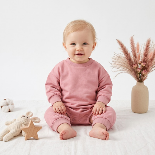 Lilo Infant Oversized Sweatshirt Romper in Light Pink