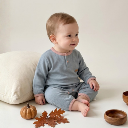 Lilo Solid Cotton Baby Romper - Dusty Blue