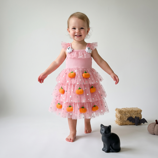 Lilo Pumpkin Halloween Tulle Dress - Pink