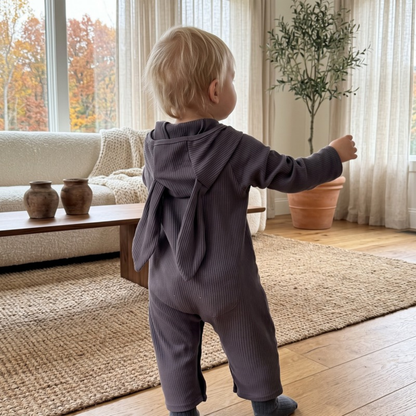 Lilo Bunny Ear Hooded Romper - Twilight Grey
