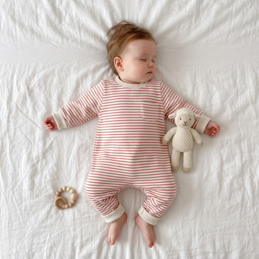 Lilo Striped Cotton Baby Romper - Red