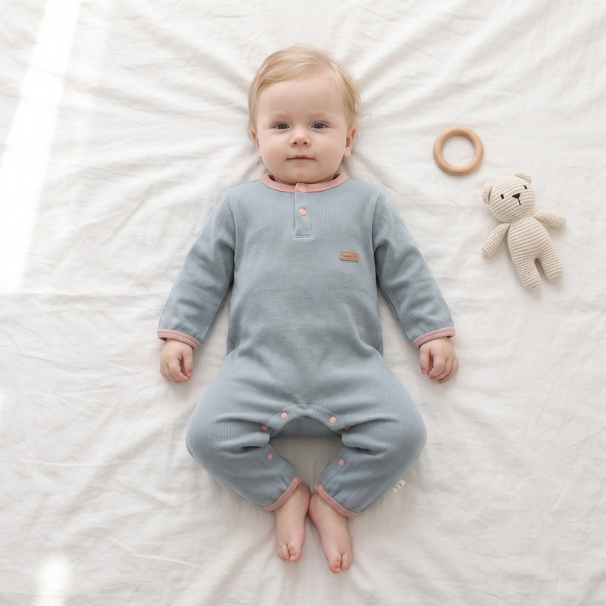 Lilo Solid Cotton Baby Romper - Dusty Blue
