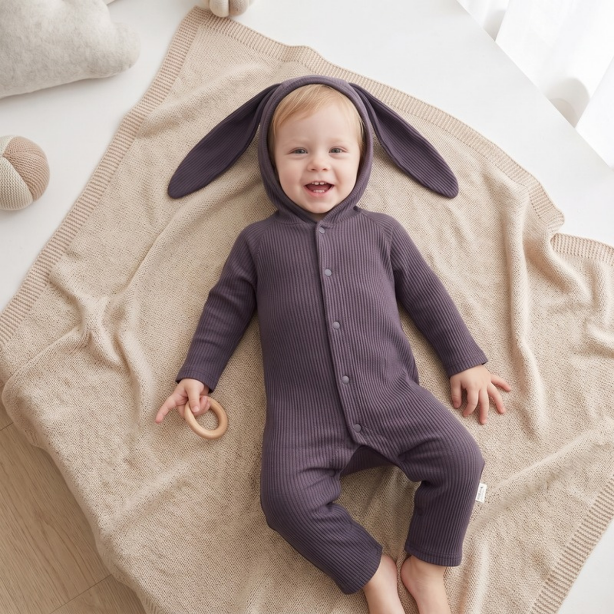 Lilo Bunny Ear Hooded Romper - Twilight Grey
