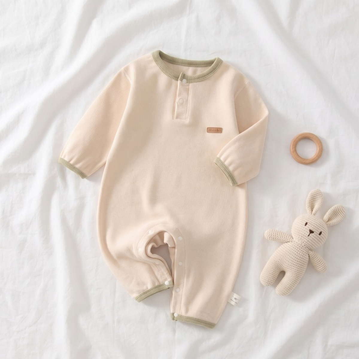 Lilo Solid Cotton Baby Romper - Oatmeal