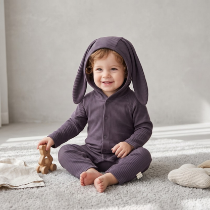 Lilo Bunny Ear Hooded Romper - Twilight Grey