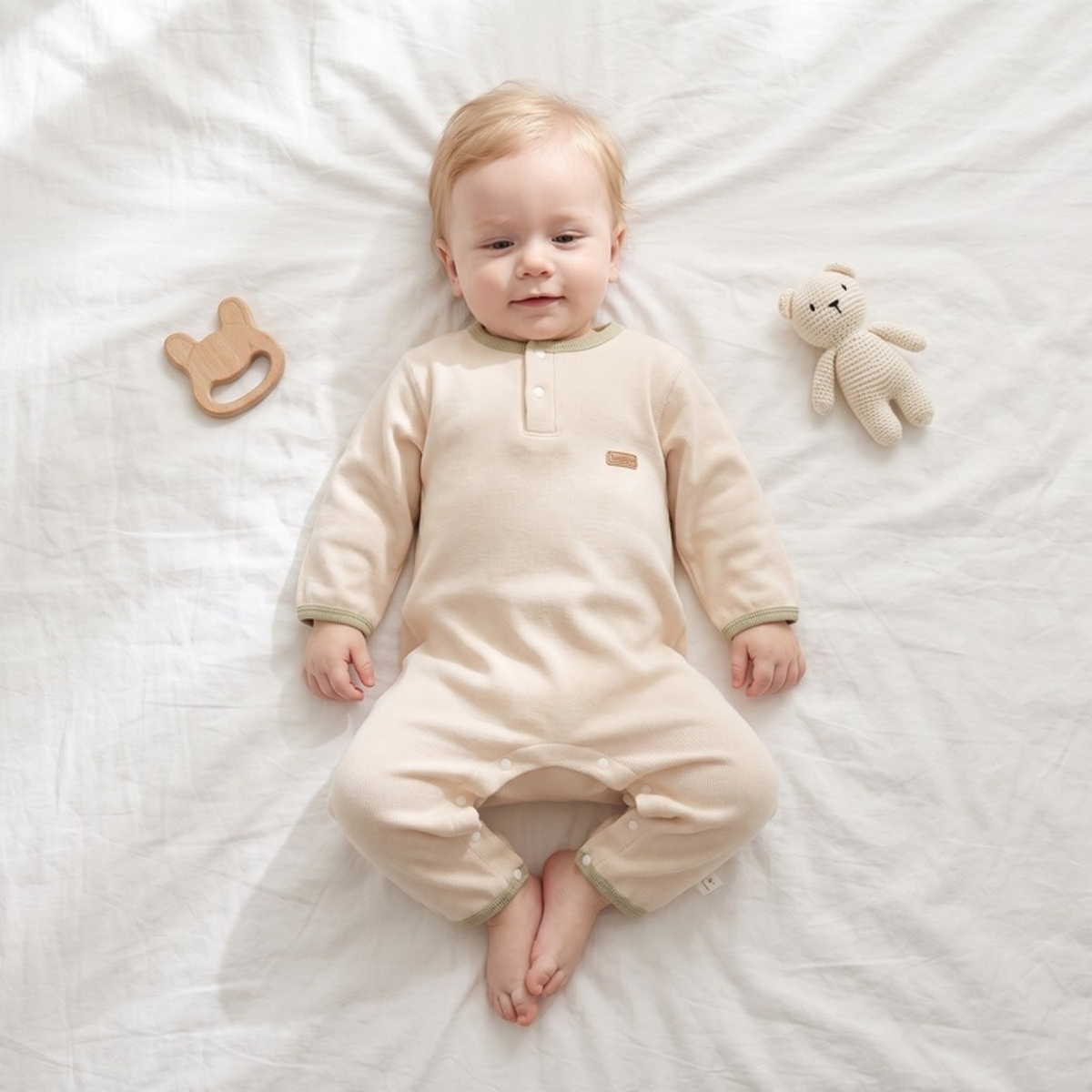Lilo Solid Cotton Baby Romper - Oatmeal