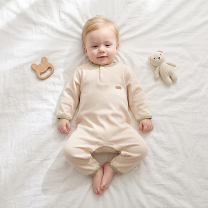 Lilo Solid Cotton Baby Romper - Oatmeal