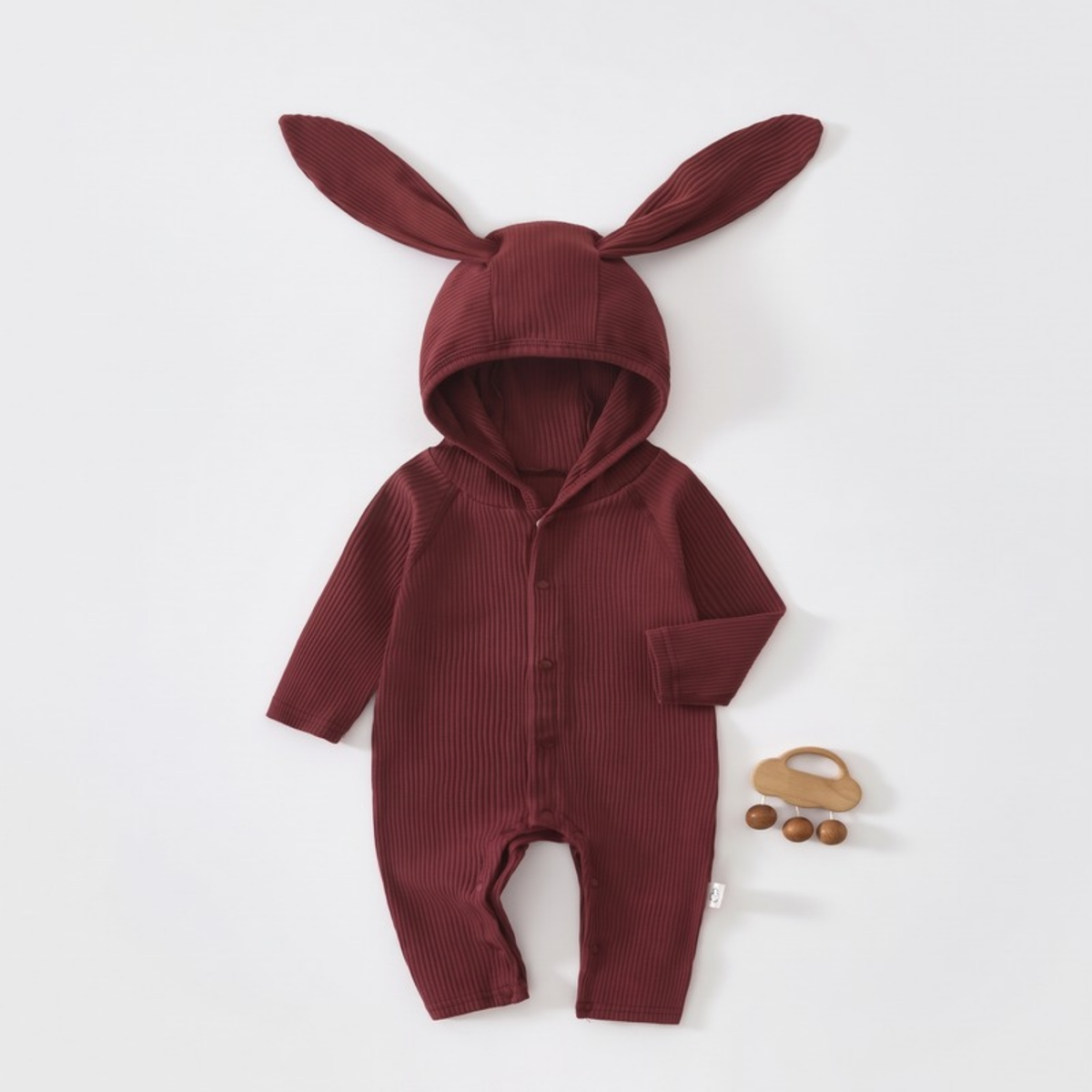 Lilo Bunny Ear Hooded Romper - Wine Red