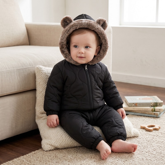 Lilo Velvet Lined Baby Snowsuit - Black