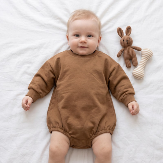 Lilo Infant Oversized Sweatshirt Romper in Brown