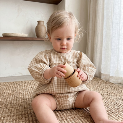 Lilo Plaid Puff Sleeve Set - Oatmeal