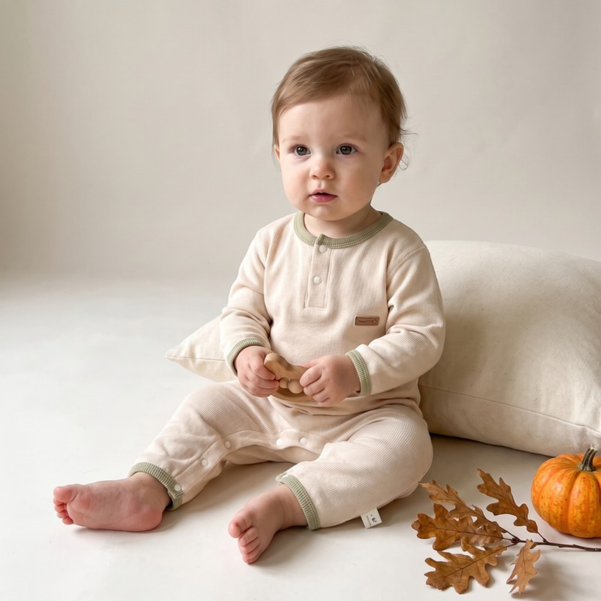 Lilo Solid Cotton Baby Romper - Oatmeal