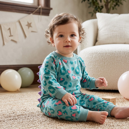 Lilo Dino Spike Heart Romper - Sage Long Sleeve