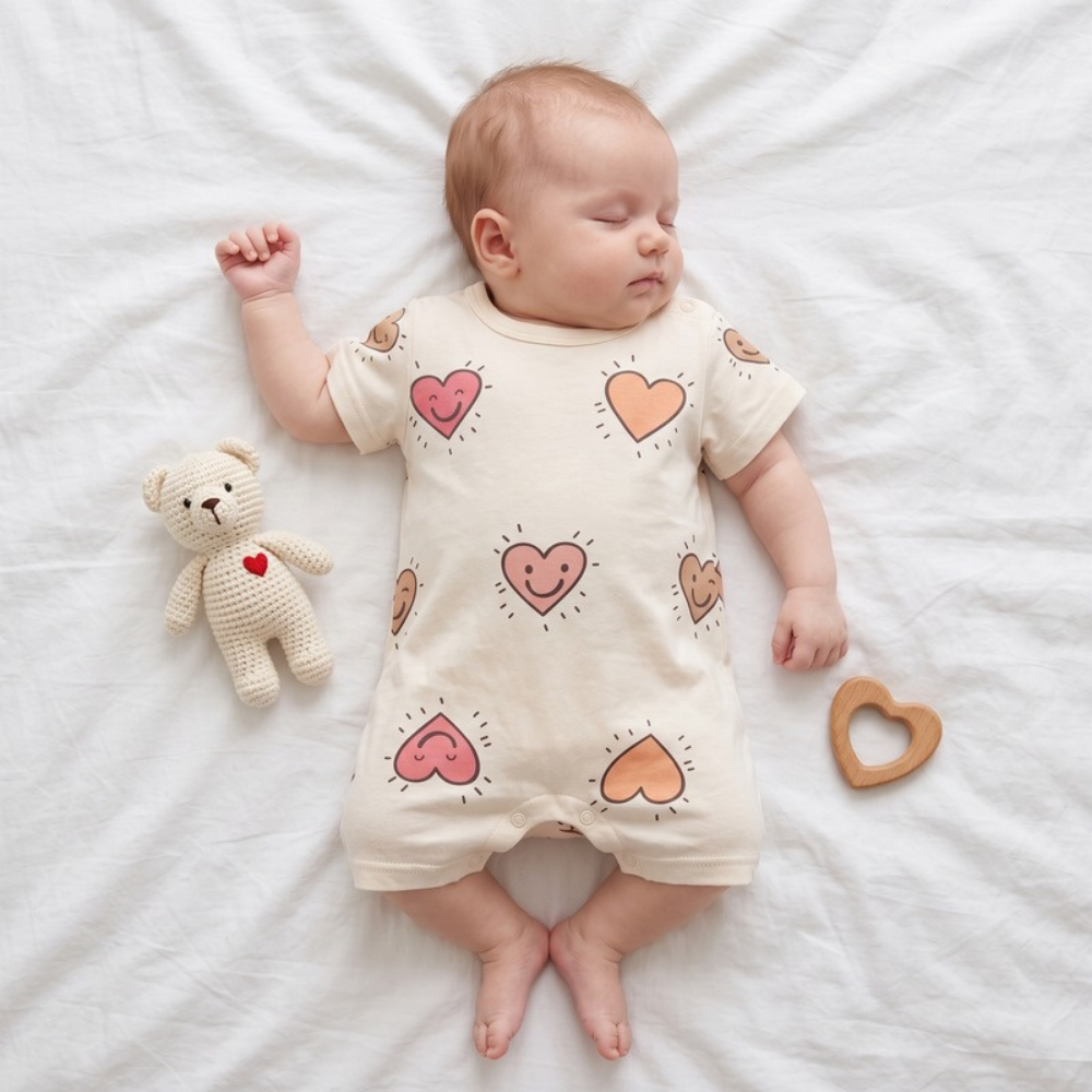 Lilo Short Sleeve Baby Romper - Smiling Heart