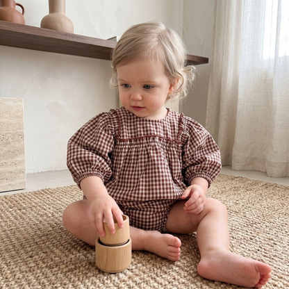 Lilo Plaid Puff Sleeve Set - Brown