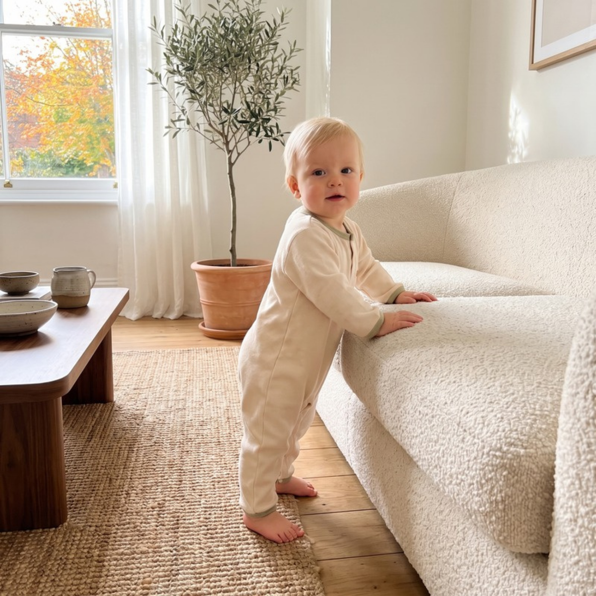 Lilo Solid Cotton Baby Romper - Oatmeal