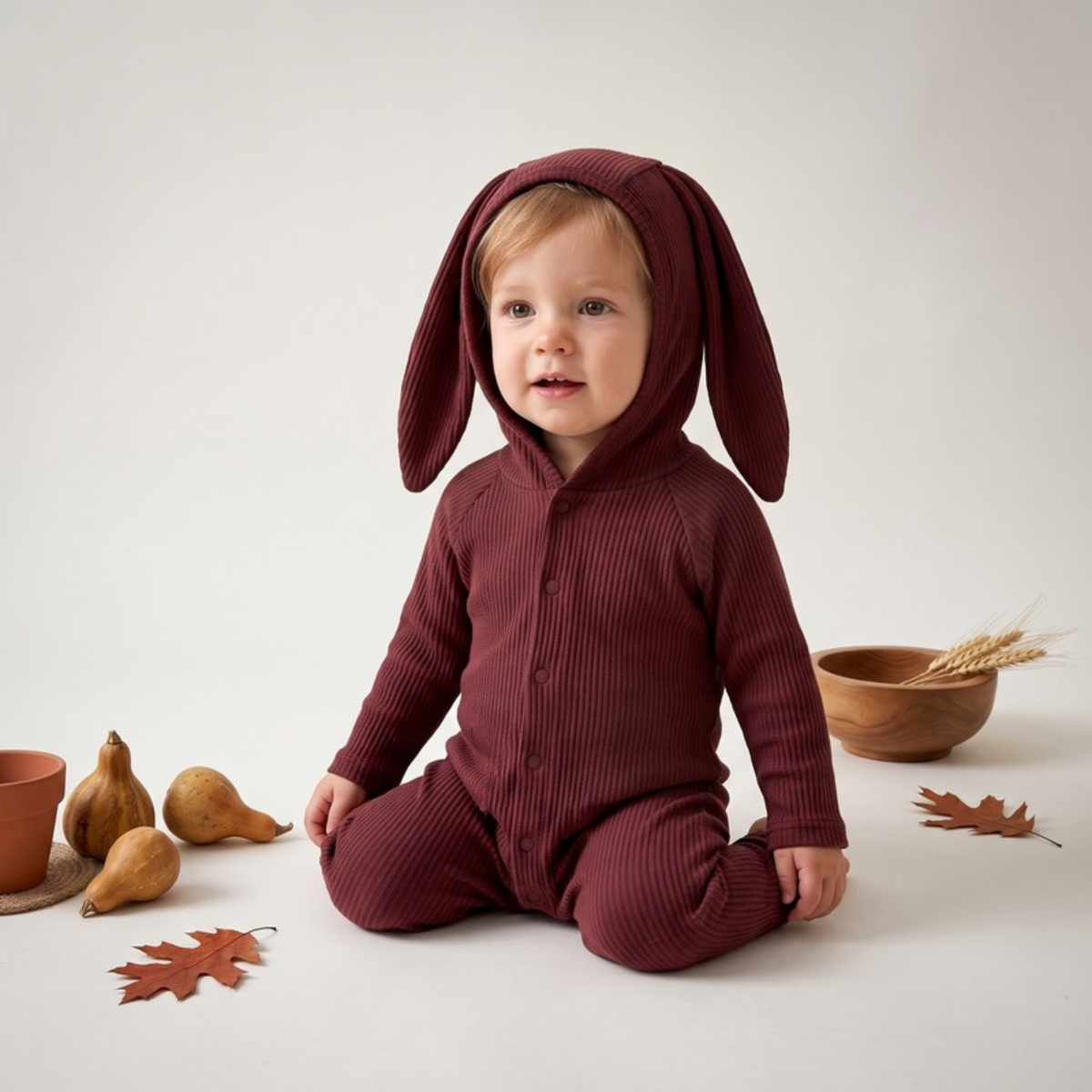 Lilo Bunny Ear Hooded Romper - Wine Red