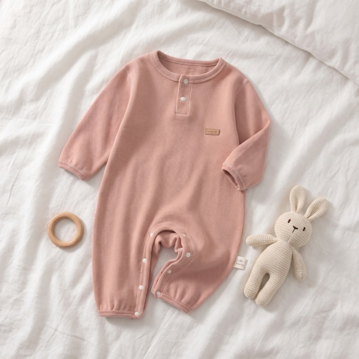 Lilo Solid Cotton Baby Romper - Dusty Pink