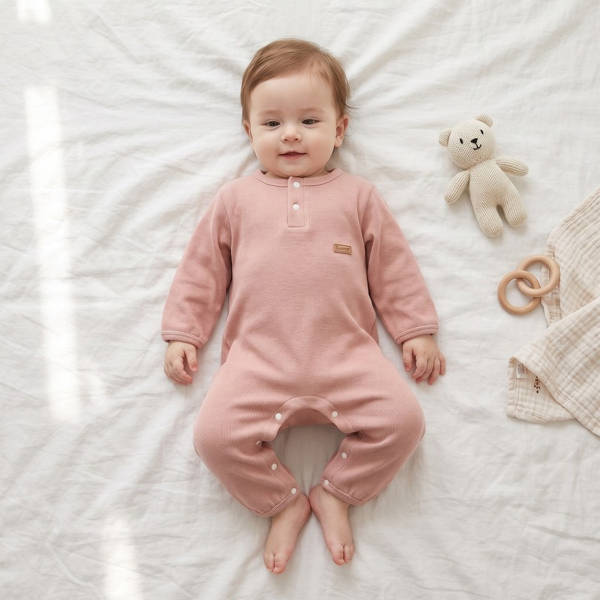 Lilo Solid Cotton Baby Romper - Dusty Pink