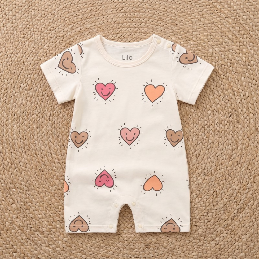 Lilo Short Sleeve Baby Romper - Smiling Heart