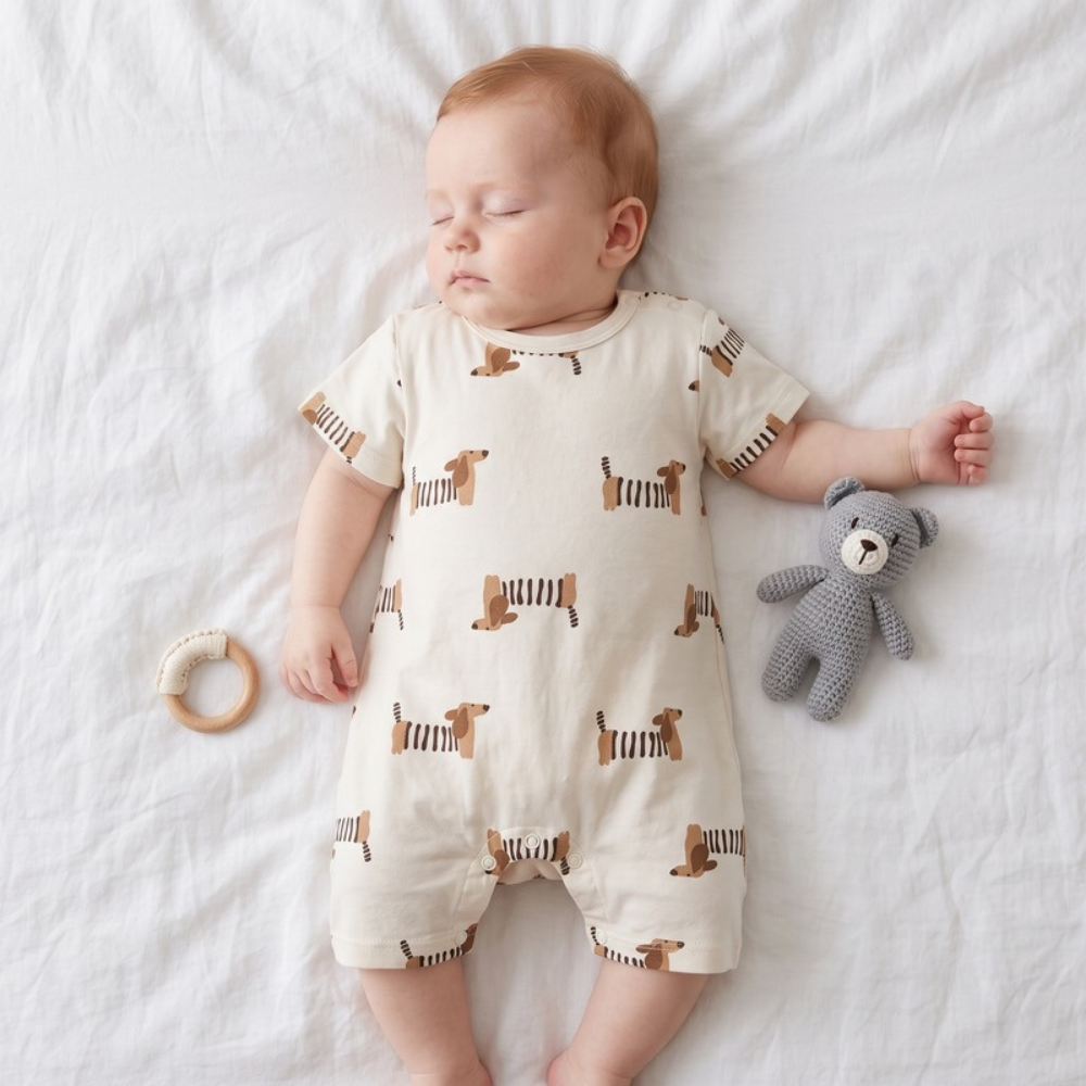 Lilo Short Sleeve Baby Romper - Striped Dog