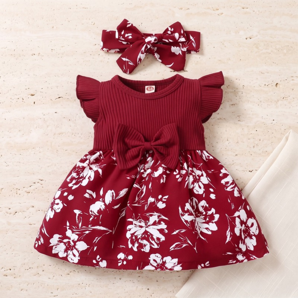 Lilo Bow Flutter Sleeve Princess Dress - Wine Red