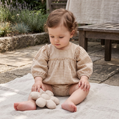 Lilo Plaid Puff Sleeve Set - Oatmeal