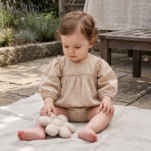 Lilo Plaid Puff Sleeve Set - Oatmeal