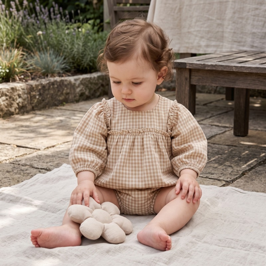 Lilo Plaid Puff Sleeve Set - Oatmeal