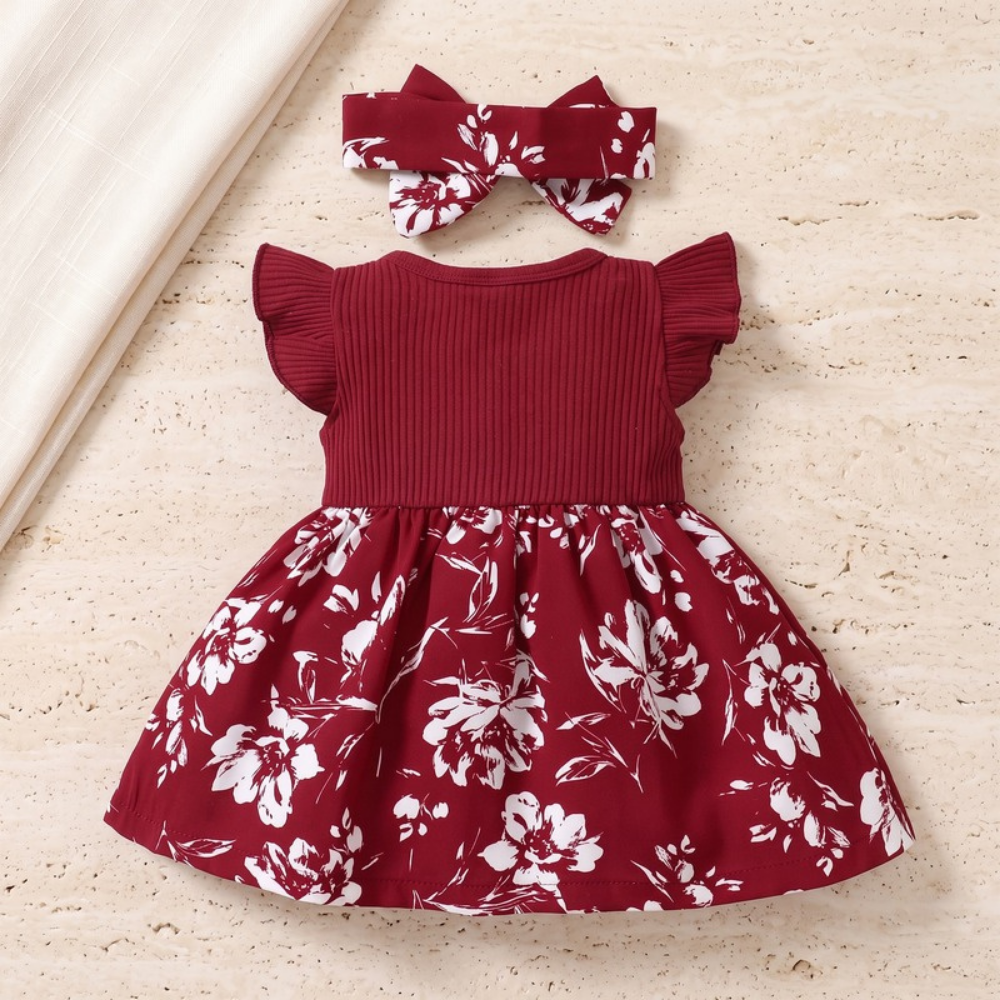 Lilo Bow Flutter Sleeve Princess Dress - Wine Red