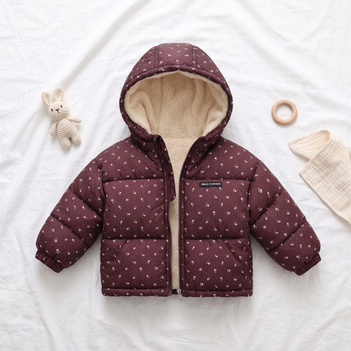 Lilo Floral Fleece Lined Coat - Burgundy Ditsy Floral