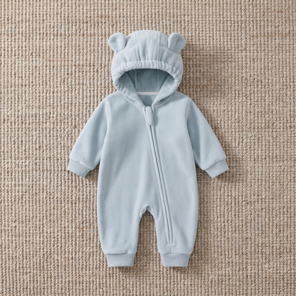 Lilo Hooded Fleece Baby Jumpsuit - Mist Blue