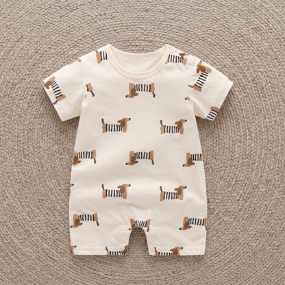 Lilo Short Sleeve Baby Romper - Striped Dog