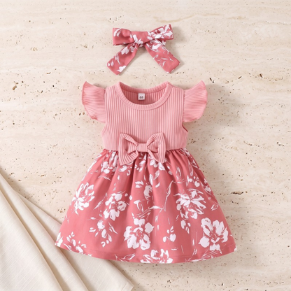 Lilo Bow Flutter Sleeve Princess Dress - Pink