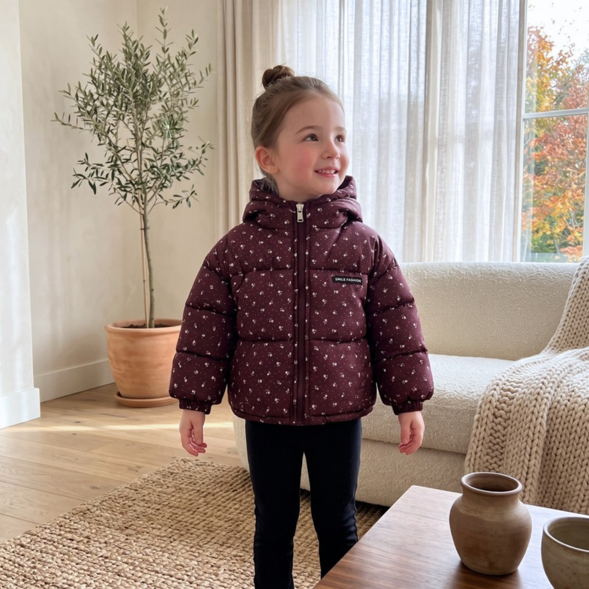 Lilo Floral Fleece Lined Coat - Burgundy Ditsy Floral