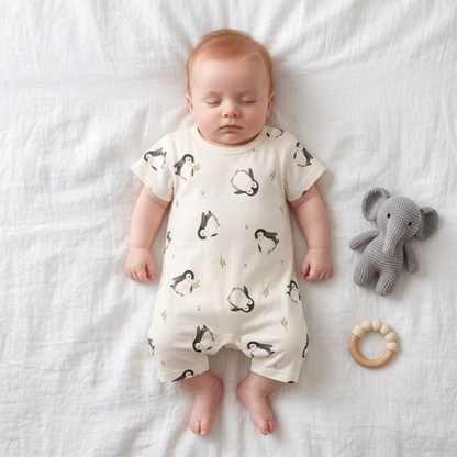 Lilo Short Sleeve Baby Romper - Penguin