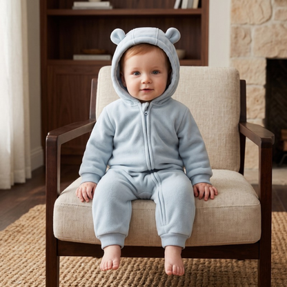 Lilo Hooded Fleece Baby Jumpsuit - Mist Blue