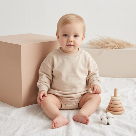 Lilo Infant Oversized Sweatshirt Romper in Apricot