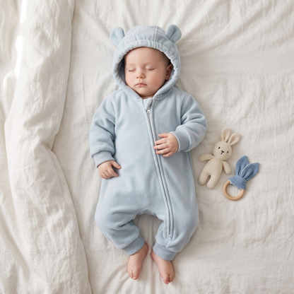 Lilo Hooded Fleece Baby Jumpsuit - Mist Blue