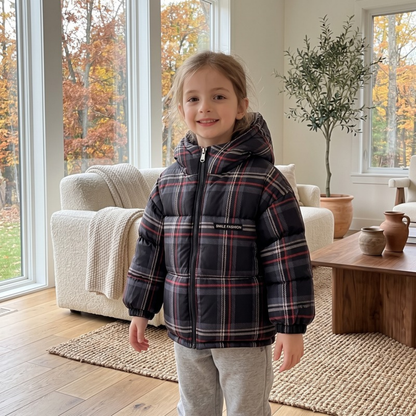 Lilo Floral Fleece Lined Coat - Charcoal Tartan Plaid