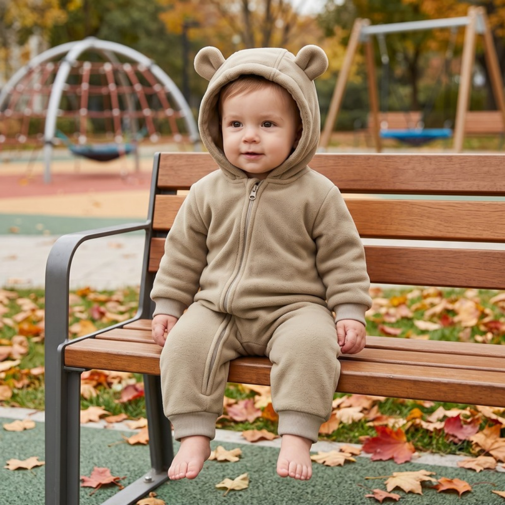 Lilo Hooded Fleece Baby Jumpsuit - Sage Green
