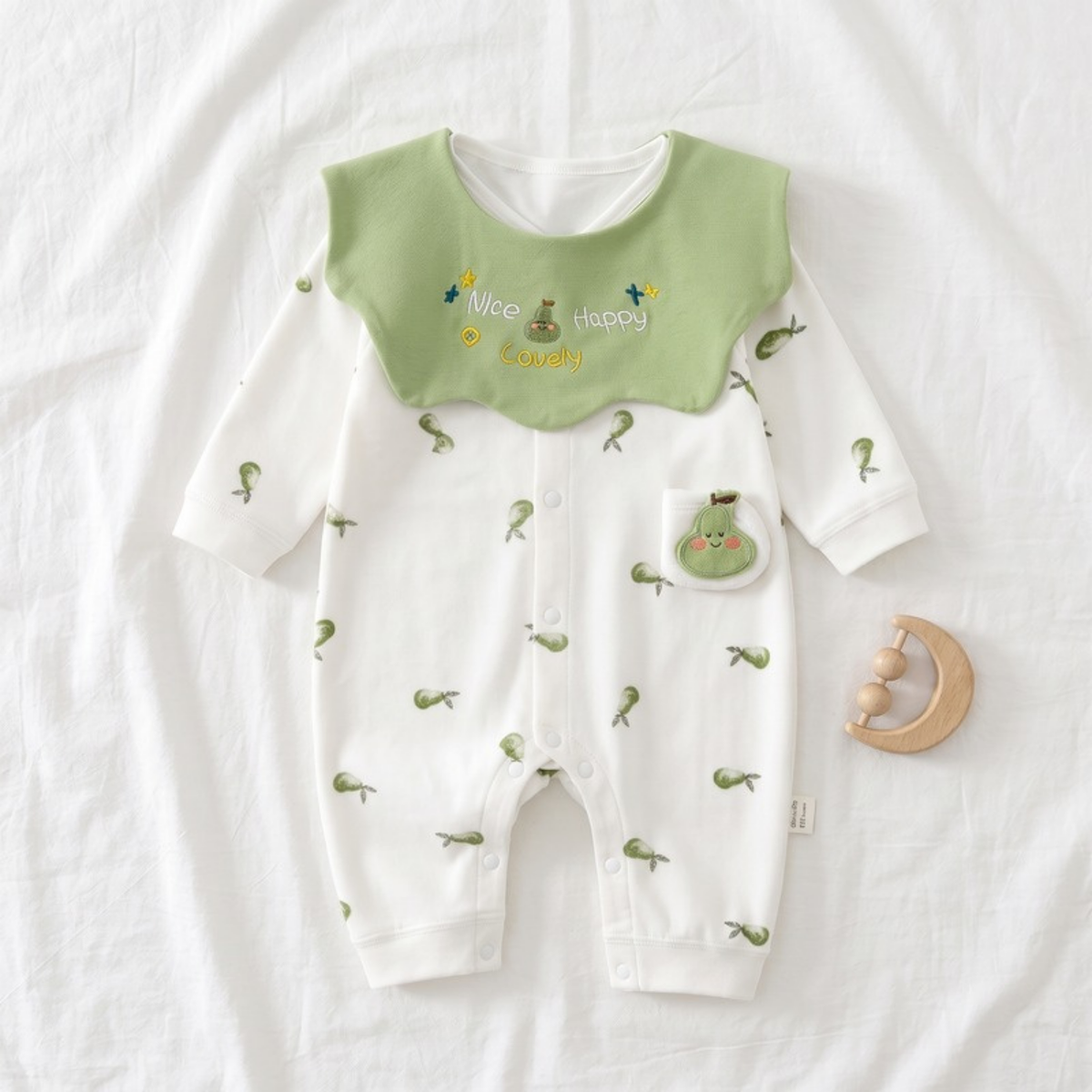 Lilo Cotton Long Sleeve Onesie - Green Pear
