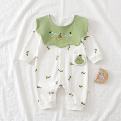 Lilo Cotton Long Sleeve Onesie - Green Pear